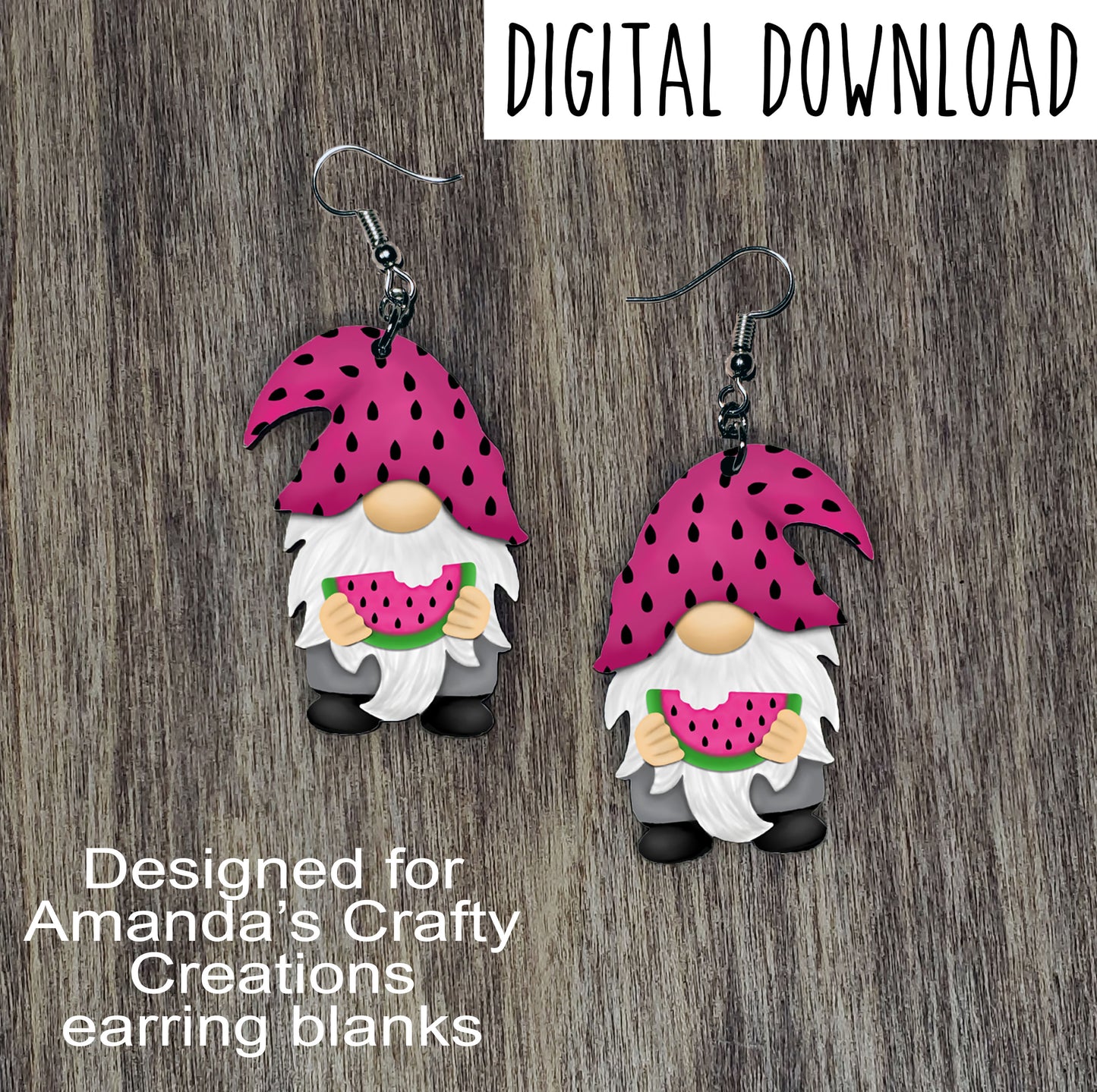 Watermelon Gnome Earring Sublimation Design, Hand drawn Gnome Sublimation earring design, digital download, JPG, PNG