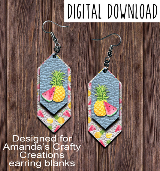 Pineapple Watermelon Cascade Sublimation Earring Sublimation Design, Hand drawn Cascade Sublimation earring design, digital download, JPG, PNG