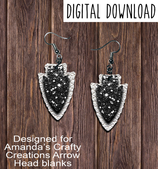 Black Chunk White Arrowhead Sublimation Earring Sublimation Design, Hand drawn Arrowhead Sublimation earring design, digital download, JPG, PNG