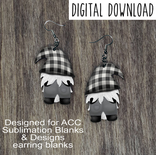 White Buffalo Plaid Gnome Back Earring Sublimation Design, Hand drawn Gnome Sublimation earring design, digital download, JPG, PNG