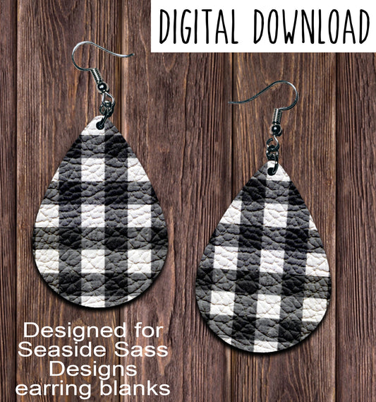 White Buffalo Plaid Teardrop Earring Sublimation Design, Hand drawn Teardrop Sublimation earring design, digital download, JPG, PNG