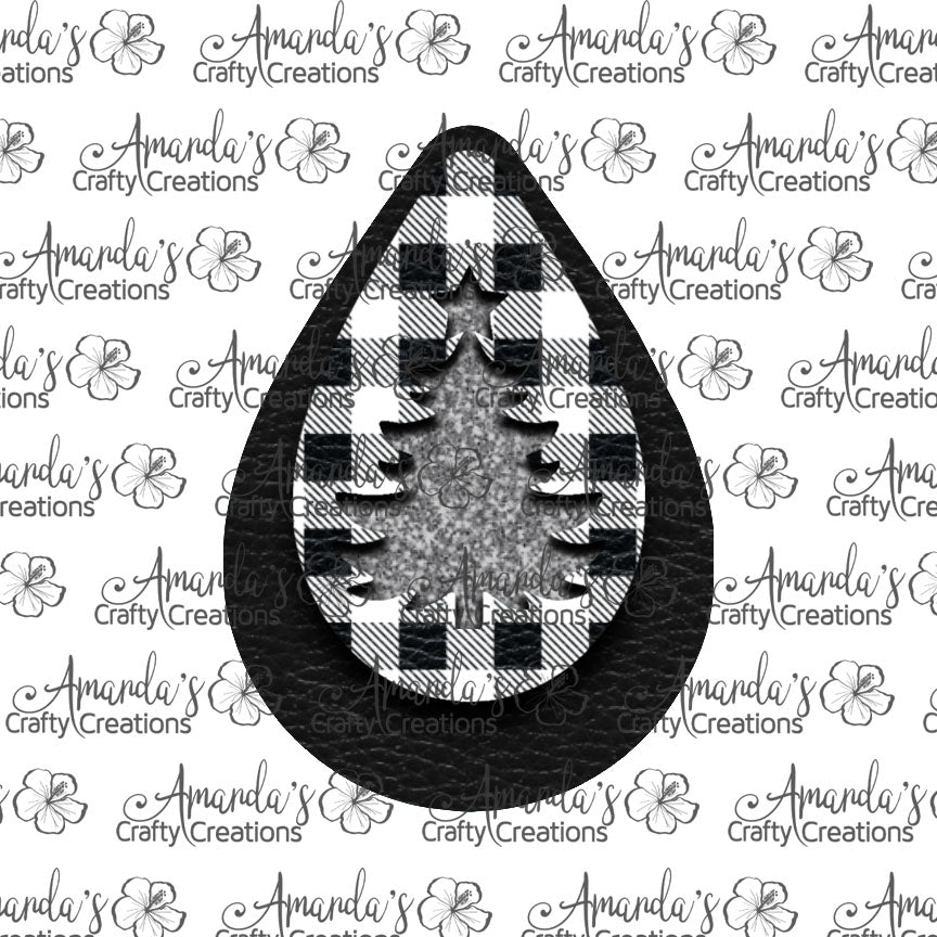 White Buffalo Plaid Silver Tree Teardrop Earring Sublimation Design, Hand drawn Teardrop Sublimation earring design, digital download, JPG, PNG