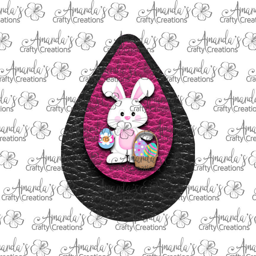 White Bunny Basket Hot Pink Black Teardrop Earring Sublimation Design, Hand drawn Teardrop Sublimation earring design, digital download, JPG, PNG