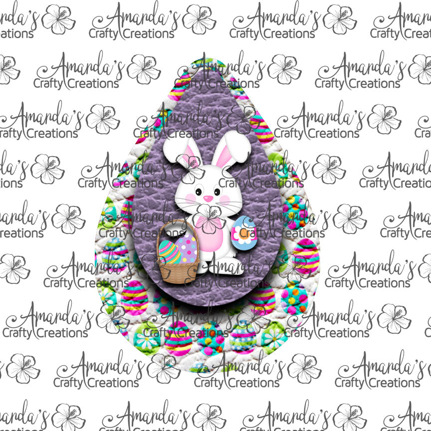 White Bunny Basket Lavender Teardrop Earring Sublimation Design, Hand drawn Teardrop Sublimation earring design, digital download, JPG, PNG