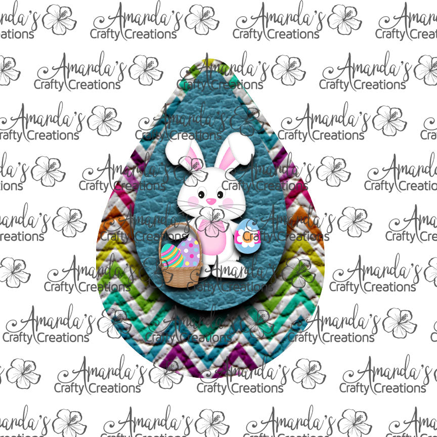 White Bunny Basket Turquoise Rainbow Teardrop Earring Sublimation Design, Hand drawn Teardrop Sublimation earring design, digital download, JPG, PNG
