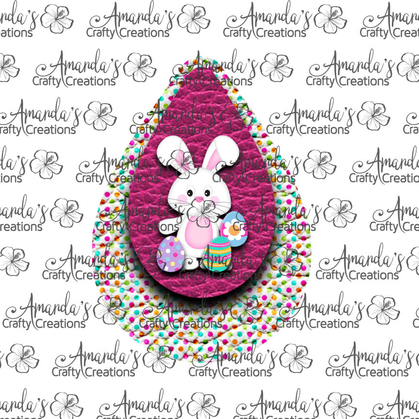 White Bunny Basket Hot Pink Polka Dots Teardrop Earring Sublimation Design, Hand drawn Teardrop Sublimation earring design, digital download, JPG, PNG