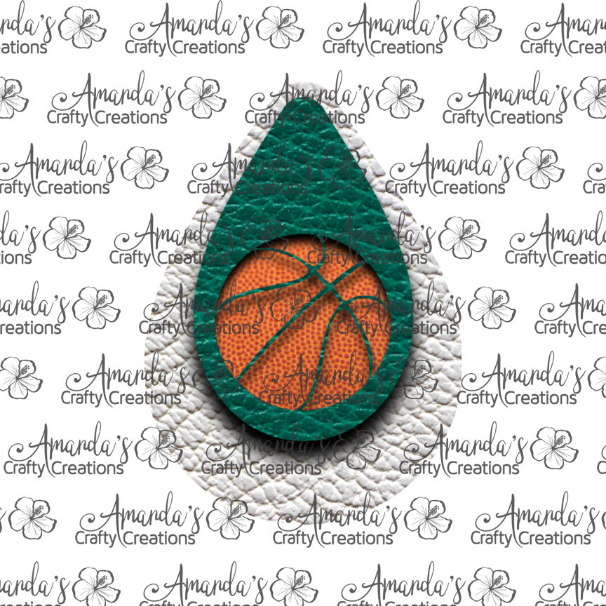 White Kelly Green Basketball Cut Out Teardrop Earring Sublimation Design, Hand drawn Teardrop Sublimation earring design, digital download, JPG, PNG