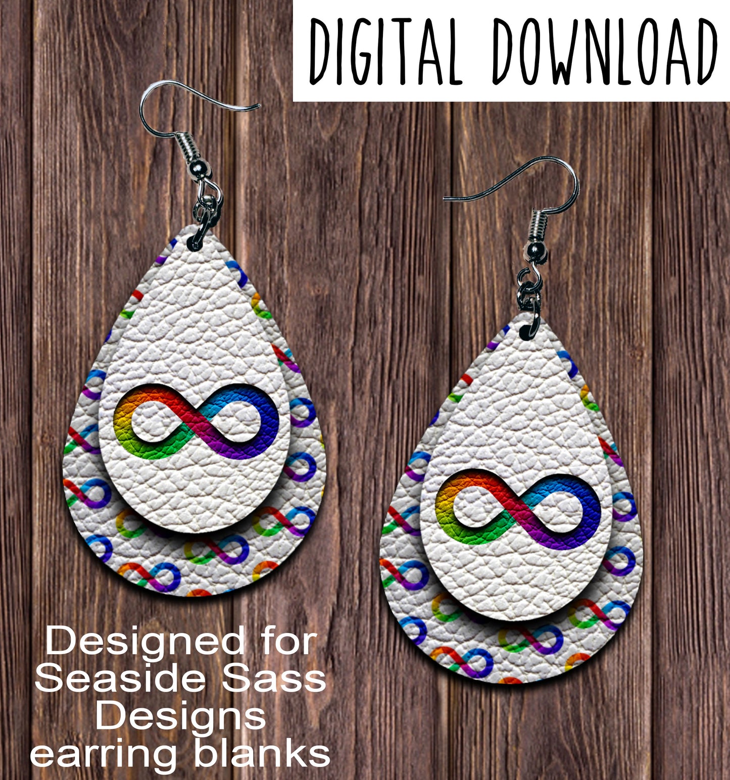White Infinity Rainbow Cut Out Teardrop Earring Sublimation Design, Hand drawn Teardrop Sublimation earring design, digital download, JPG, PNG