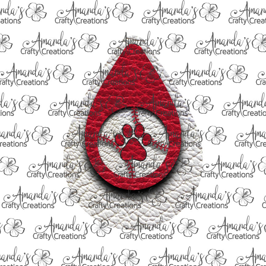 White Red Paw Baseball Cut Out Teardrop Earring Sublimation Design, Hand drawn Teardrop Sublimation earring design, digital download, JPG, PNG