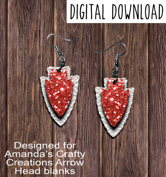 White Red Chunk Arrowhead Sublimation Earring Sublimation Design, Hand drawn Arrowhead Sublimation earring design, digital download, JPG, PNG