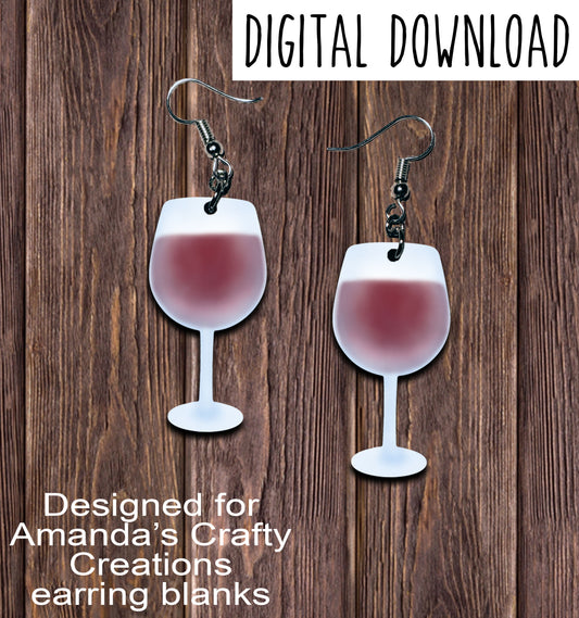Red Wine Glasses Earring Sublimation Design, Hand drawn Wine Glasses Sublimation earring design, digital download, JPG, PNG