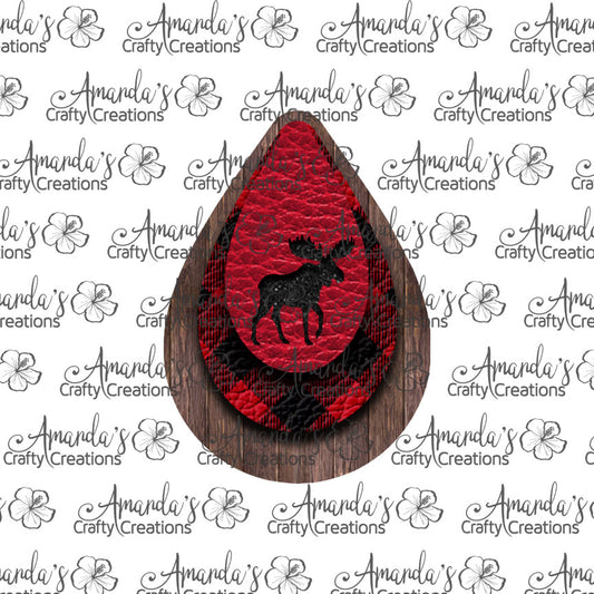 Wood Buffalo Plaid Moose Cut Out Teardrop Earring Sublimation Design, Hand drawn Teardrop Sublimation earring design, digital download, JPG, PNG