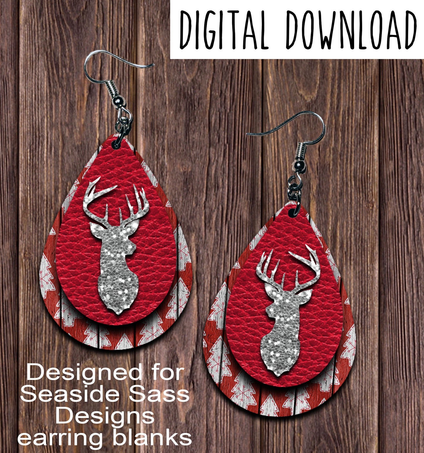 Xmas Deer Teardrop Earring Sublimation Design, Hand drawn Teardrop Sublimation earring design, digital download, JPG, PNG