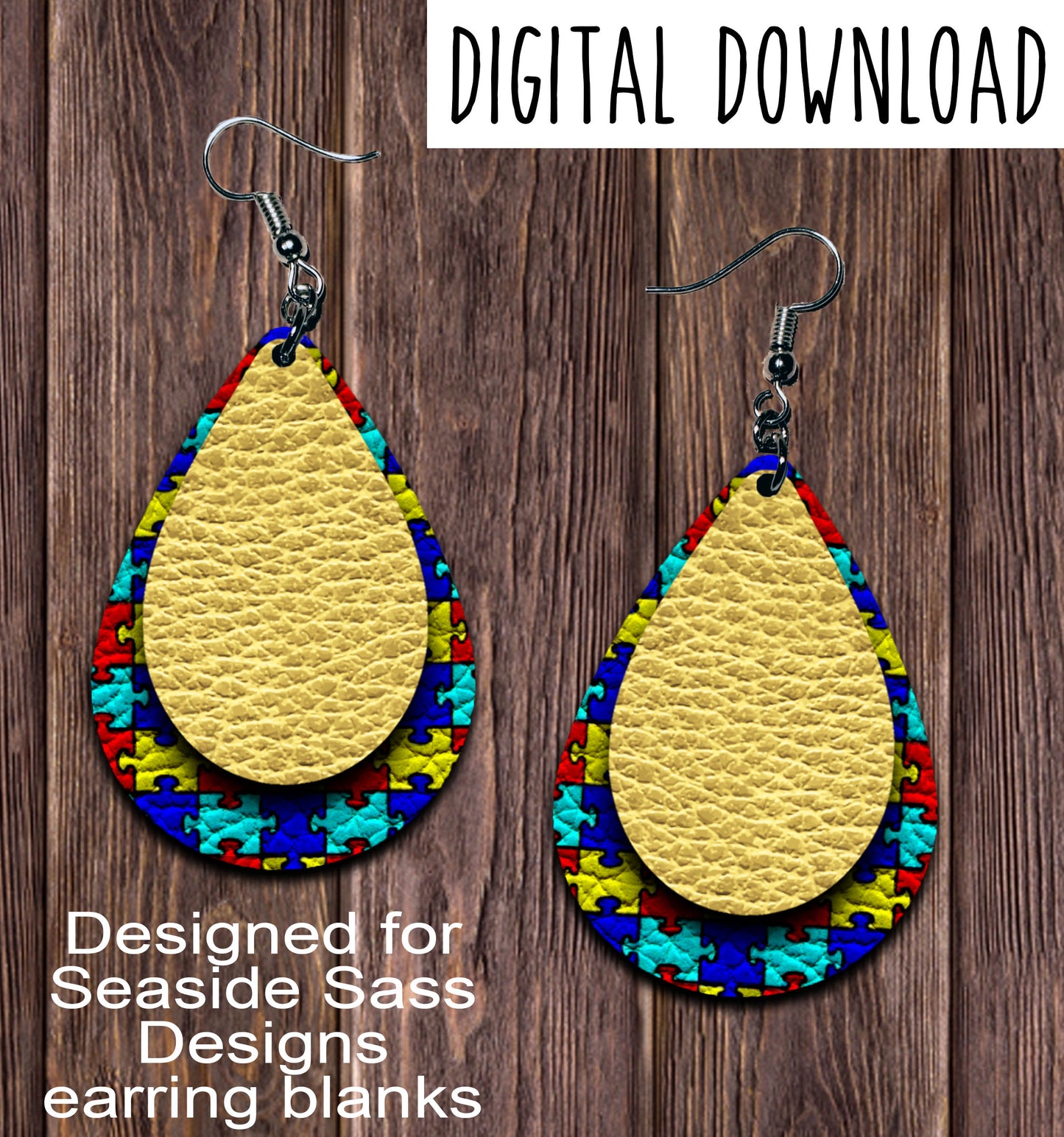 Yellow Autism Awareness Puzzle Teardrop Earring Sublimation Design, Hand drawn Teardrop Sublimation earring design, digital download, JPG, PNG