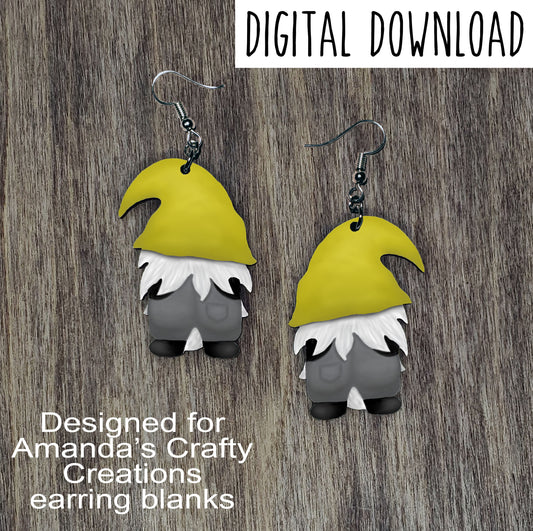 Yellow Hat Gnome Back Earring Sublimation Design, Hand drawn Gnome Sublimation earring design, digital download, JPG, PNG