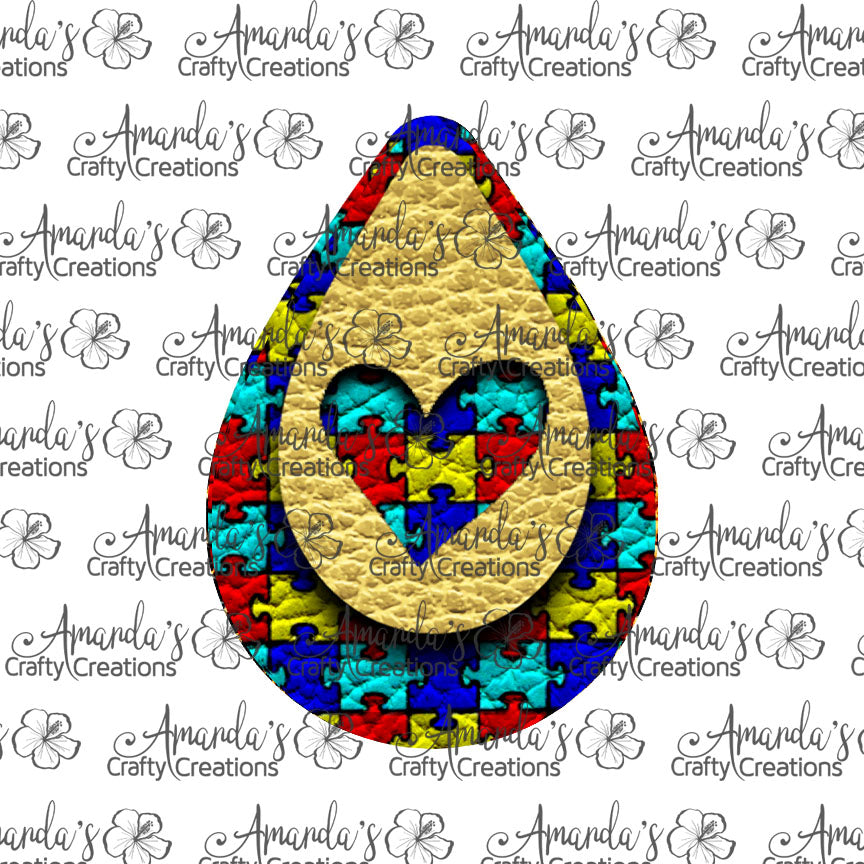 Yellow Autism Awareness Puzzle Cut Out Teardrop Earring Sublimation Design, Hand drawn Teardrop Sublimation earring design, digital download, JPG, PNG