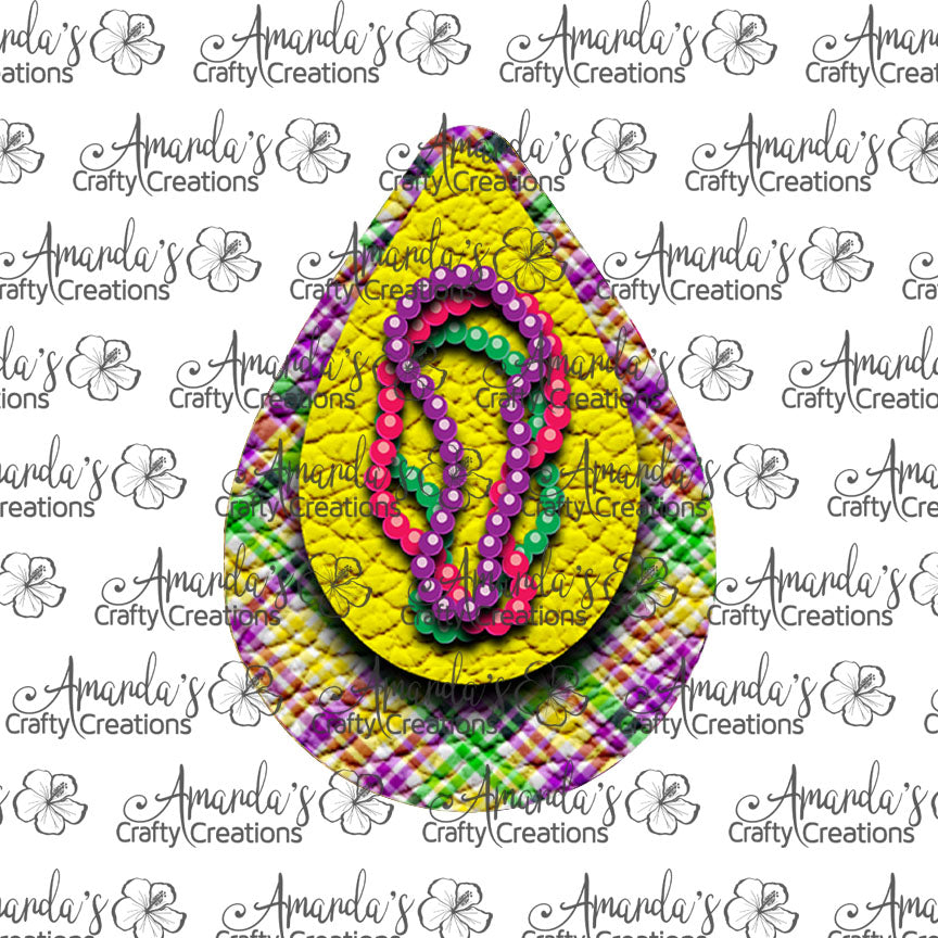 Yellow Mardi Gras Beads Crosshatch Teardrop Earring Sublimation Design, Hand drawn Teardrop Sublimation earring design, digital download, JPG, PNG