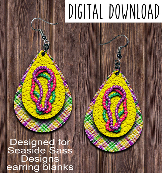 Yellow Mardi Gras Beads Crosshatch Teardrop Earring Sublimation Design, Hand drawn Teardrop Sublimation earring design, digital download, JPG, PNG