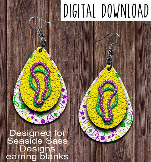 Yellow Mardi Gras Beads Teardrop Earring Sublimation Design, Hand drawn Teardrop Sublimation earring design, digital download, JPG, PNG