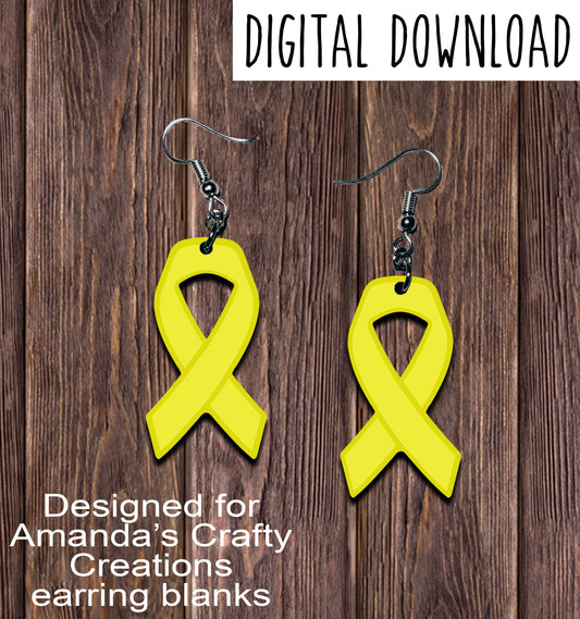 Yellow Awareness Ribbon Sublimation Earring Sublimation Design, Hand drawn Awareness Ribbon Sublimation earring design, digital download, JPG, PNG