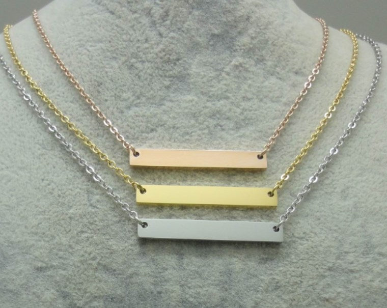 Stainless steel bar necklace blank with chain, silver, gold, rose gold, laser engraving blank, stainless steel necklace RTS