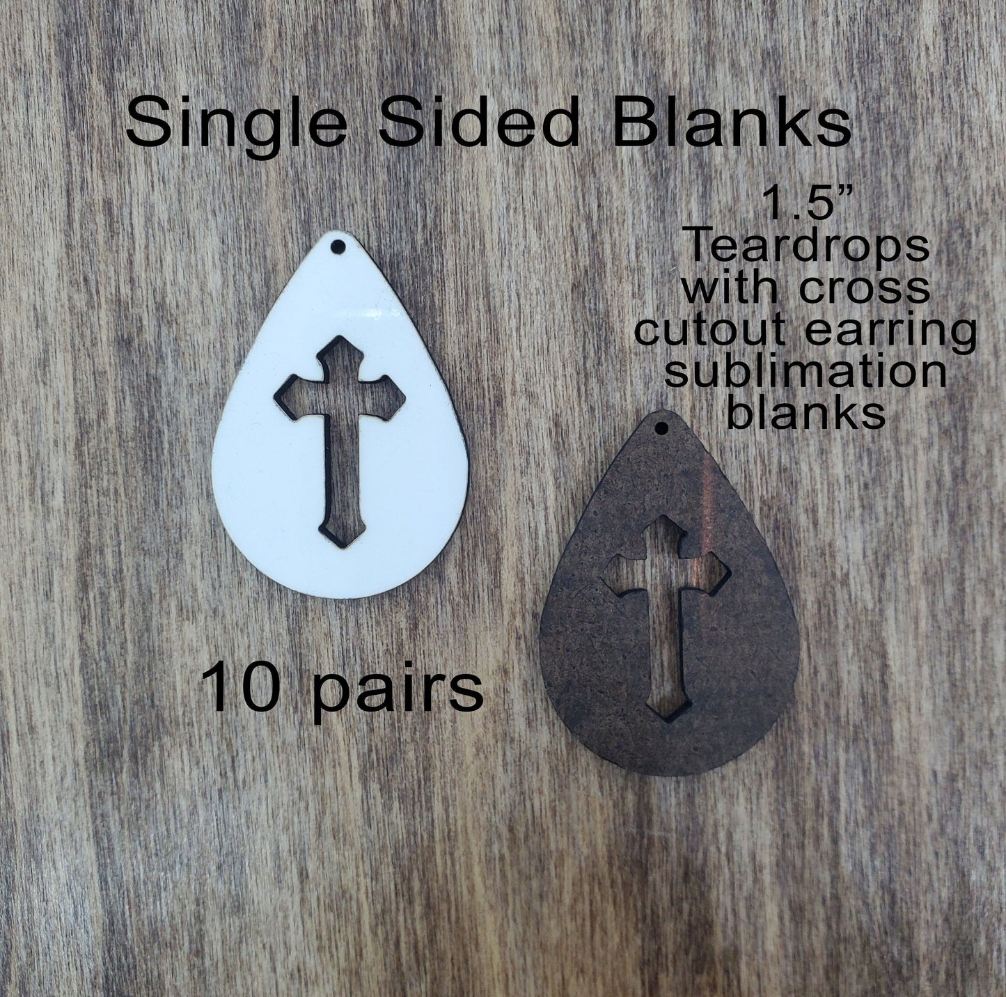 Sublimation hardboard blanks, teardrop cross cutout earring sublimation blanks, SINGLE-sided teardrop earring shape blanks for sublimation