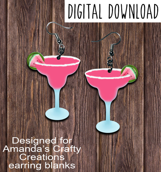 Watermelon Margarita Glass Earring Sublimation Design, Hand drawn Margarita Sublimation earring design, digital download, JPG, PNG